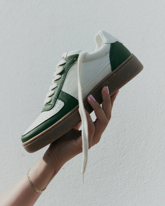 Sneaker Open21 der Marke The Rice Society in der Farbe Green und Ecru mir brauner Sohle 